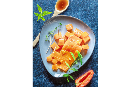 Mi cuit de truite fumée marinée sauce soja et gingembre